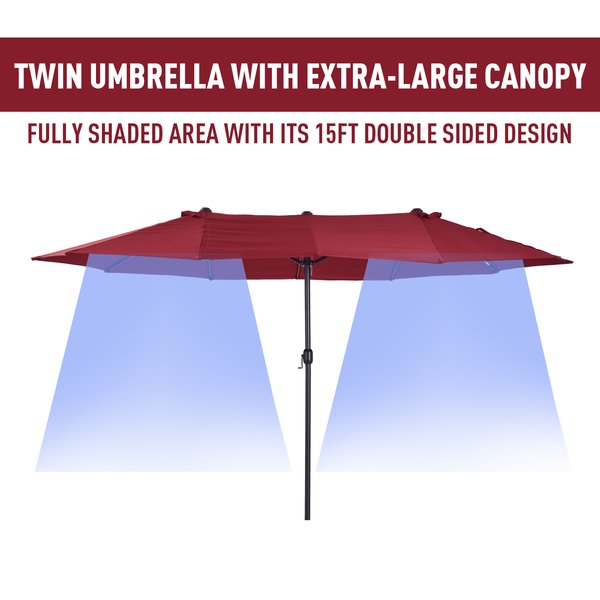 4.6m Double-Sided Parasol Sun Umbrella - Wine Red