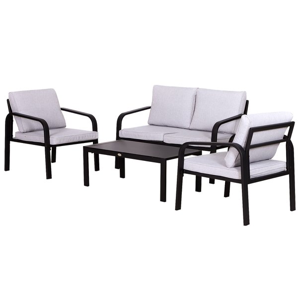4 PCS Dining Set W/ Chairs Sofa Glass Top Table Cushions - Black