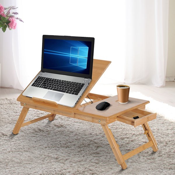 Portable Bamboo Laptop Desk 55Lx35Wx 22-30H Cm - Bamboo