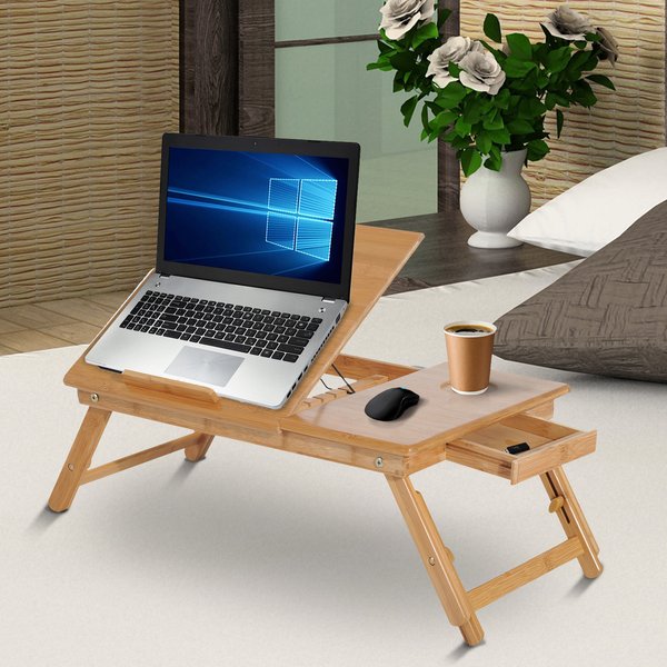 Portable Bamboo Laptop Desk 55Lx35Wx 22-30H Cm - Bamboo