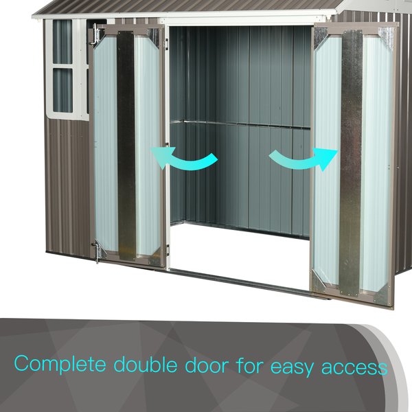 5.6x8.4 Ft. Corrugated Steel Latched Door Garden Shed - Grey