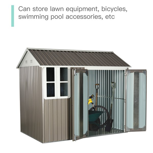 5.6x8.4 Ft. Corrugated Steel Latched Door Garden Shed - Grey