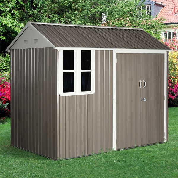 5.6x8.4 Ft. Corrugated Steel Latched Door Garden Shed - Grey