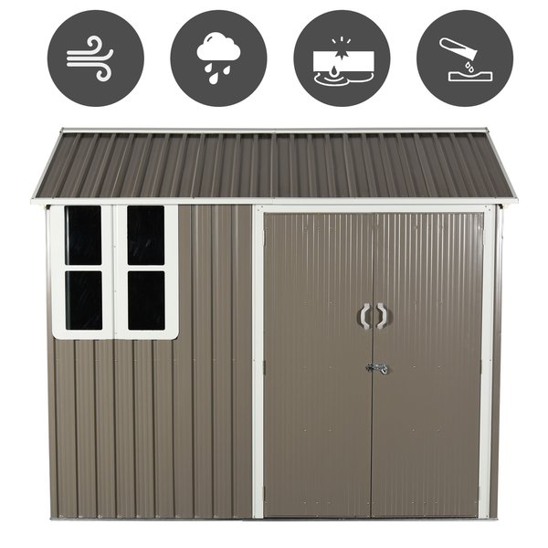 5.6x8.4 Ft. Corrugated Steel Latched Door Garden Shed - Grey