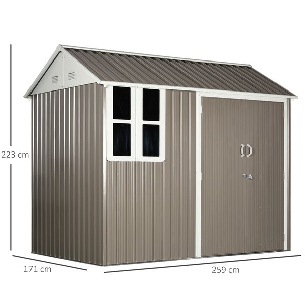 5.6x8.4 Ft. Corrugated Steel Latched Door Garden Shed - Grey