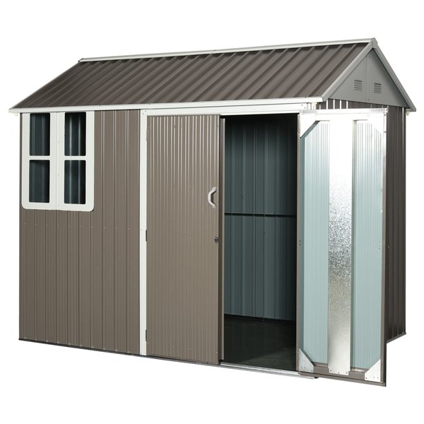 5.6x8.4 Ft. Corrugated Steel Latched Door Garden Shed - Grey