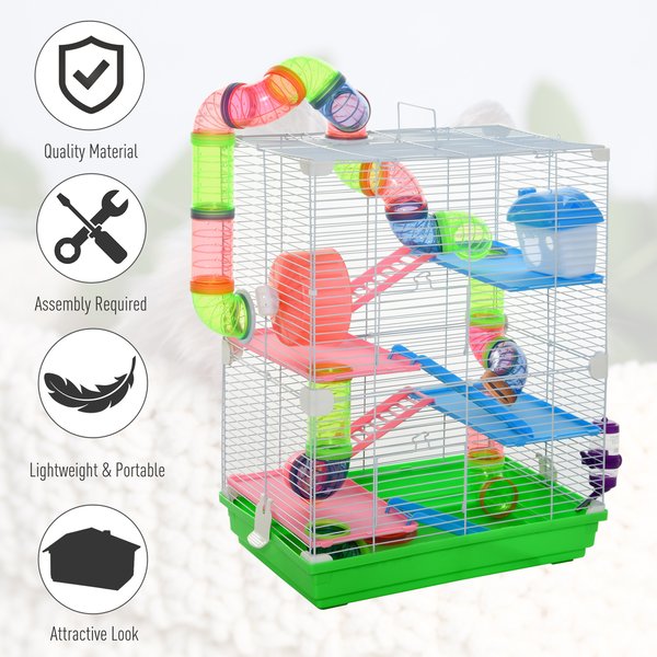 5 Tier Hamster Cage Carrier Habitat Small Animal House W/ Exercise Wheels Tunnel