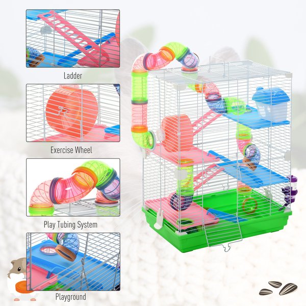 5 Tier Hamster Cage Carrier Habitat Small Animal House W/ Exercise Wheels Tunnel