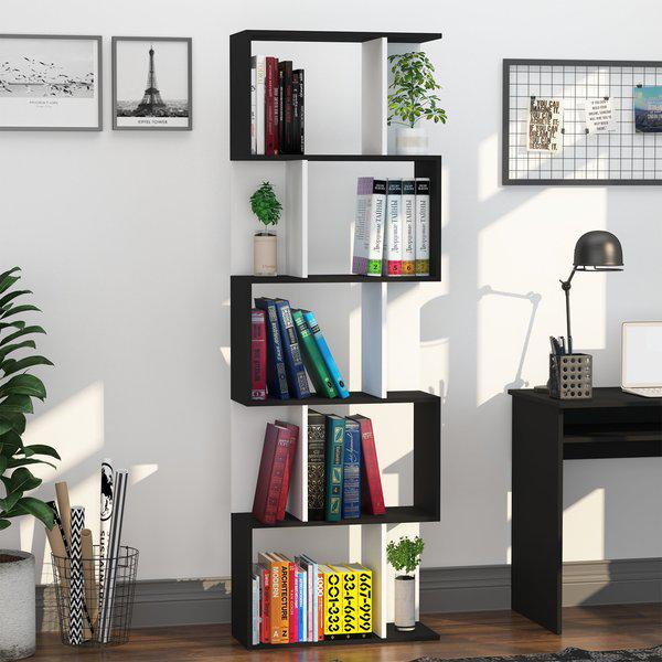 5-tier S Shape Bookcase, Particle Board - White/Black