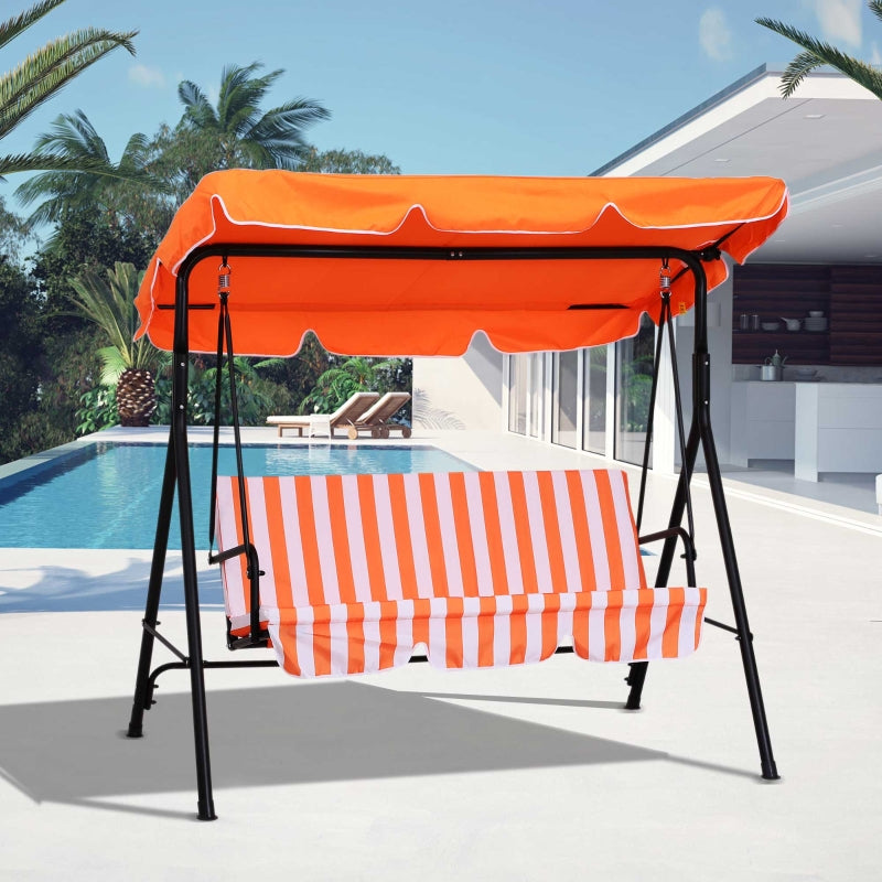 3 Seater Canopy Swing Chair Garden Rocking Bench Heavy Duty Patio Metal W/ Top Roof - Orange