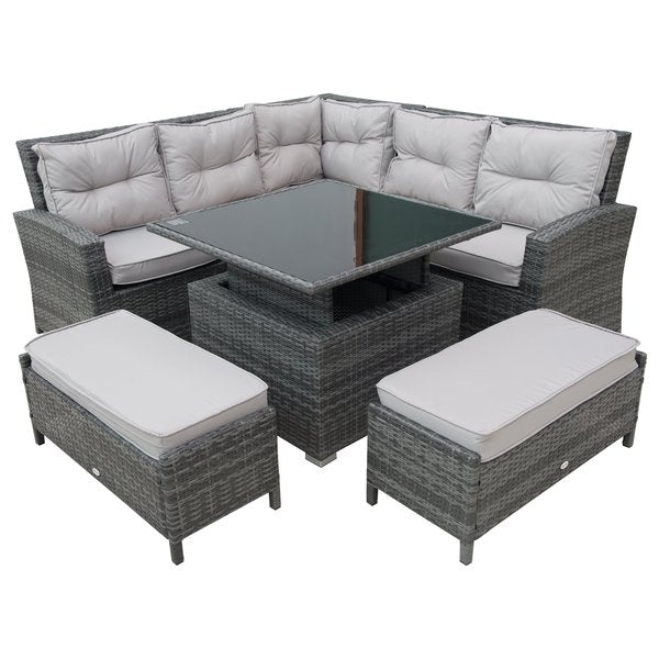 120W X 73D 87H Cm. 6 PCS Dining Set W/PE Rattan Aluminium - Grey Covers