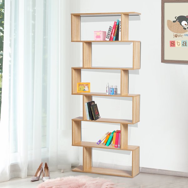 6-Tier S-Shaped Shelf Unit, 80Lx23Wx192H Cm - Oak Colour