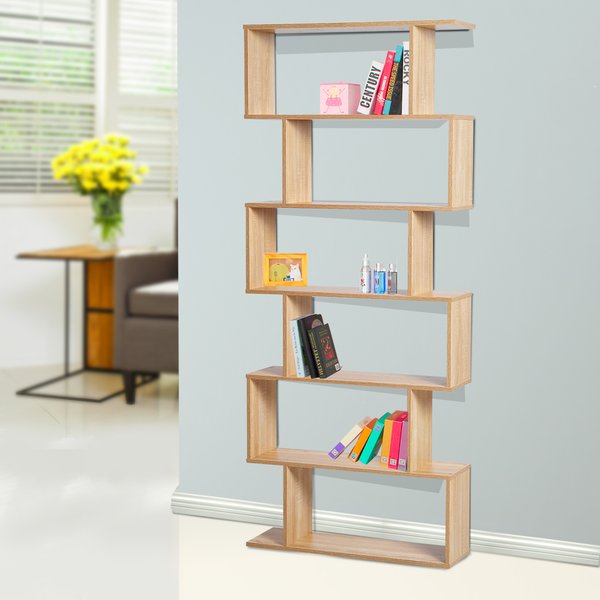 6-Tier S-Shaped Shelf Unit, 80Lx23Wx192H Cm - Oak Colour