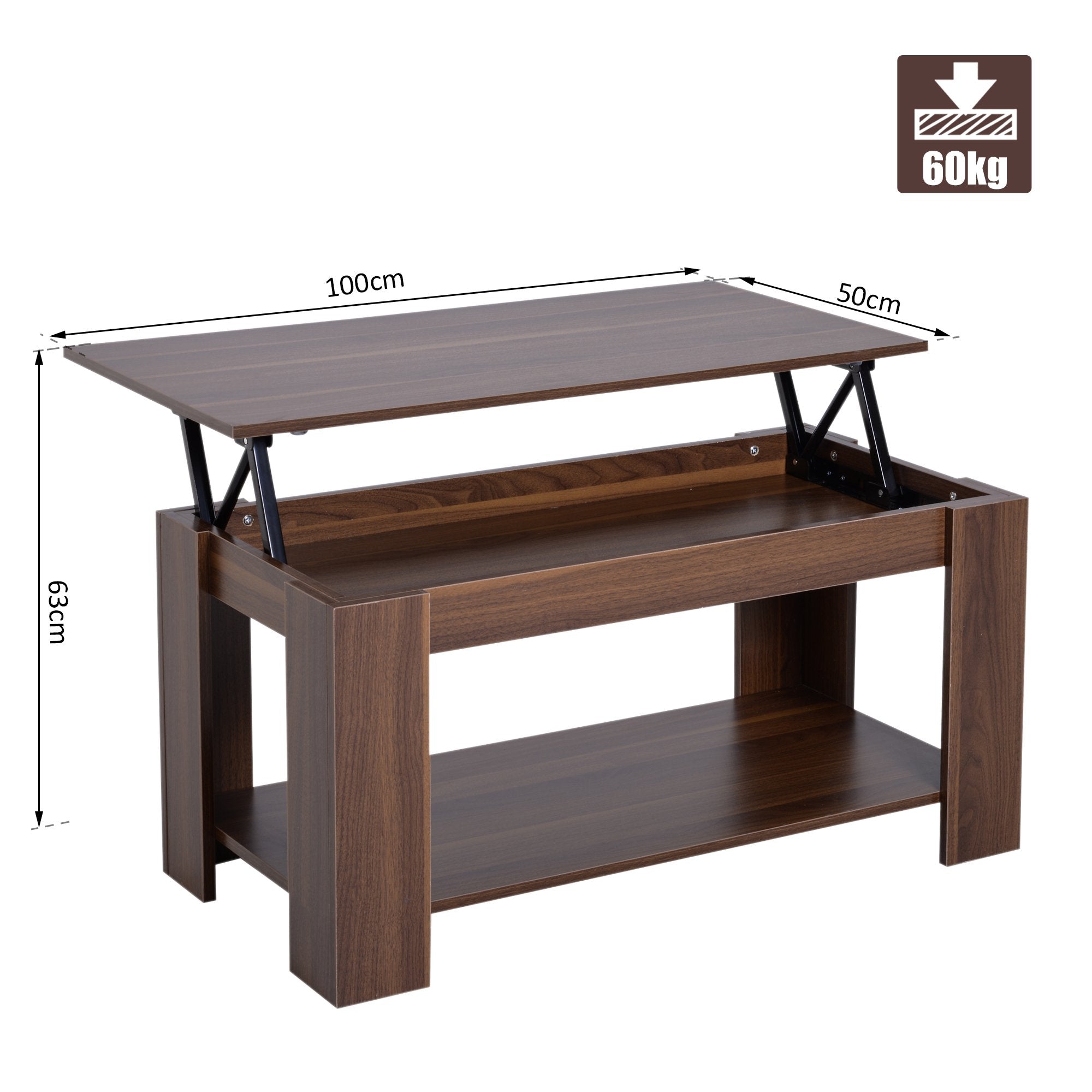 Modern Lift Up Top Coffee Table, 100W X 50D 50/63Hcm Cm - Natural Wood Grain Colour