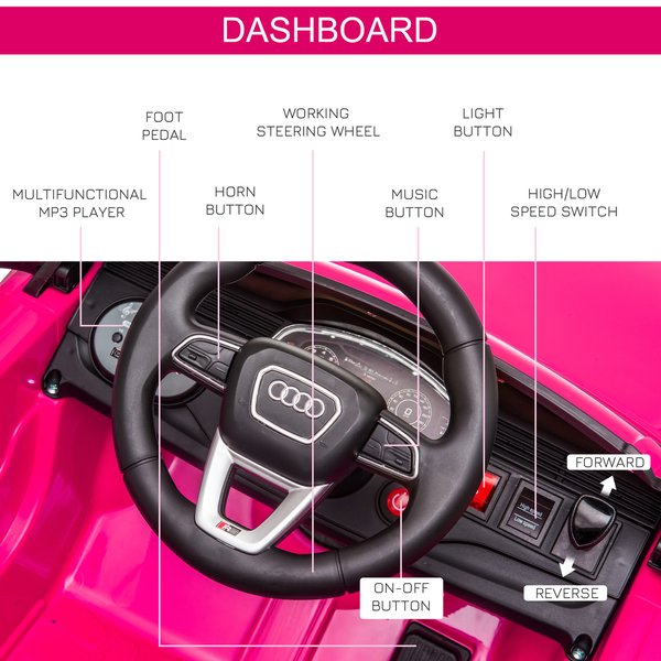Audi 6V Kids Electric Ride On Car Toy W/ Remote MP3 Bluetooth - Pink