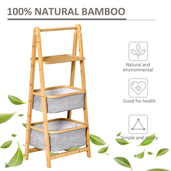 Bamboo Ladder Storage Shelf 3-Tier Foldable Lightweight Organizer Shelves