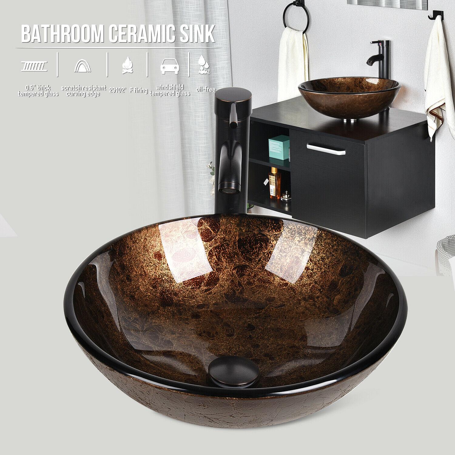 Bathroom Sink Vessel Basin Countertop Glass - Brown