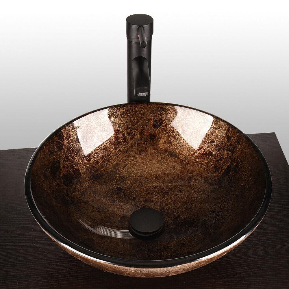 Bathroom Sink Vessel Basin Countertop Glass - Brown