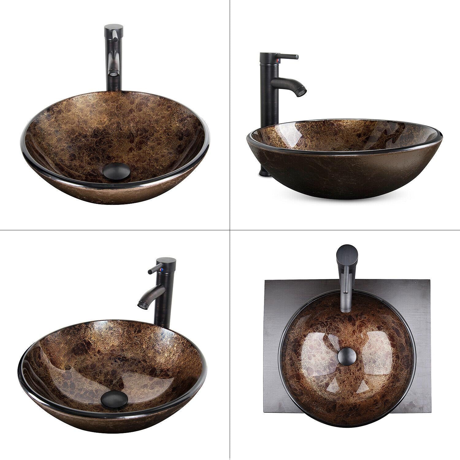 Bathroom Sink Vessel Basin Countertop Glass - Brown