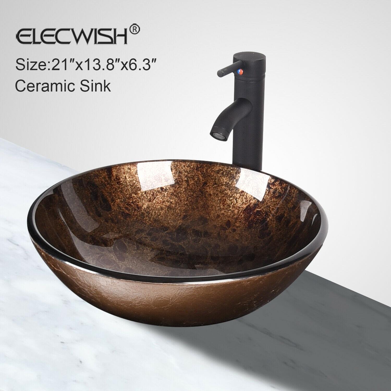 Bathroom Sink Vessel Basin Countertop Glass - Brown