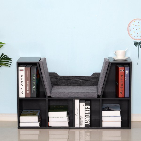 Bookcase Storage W/Particle Board Sponge Linen, 102W X 30D 61Hcm - Black/Grey