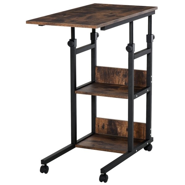 3-Tier C-Shaped Bed Side Table Cart W/ Casters, Brake