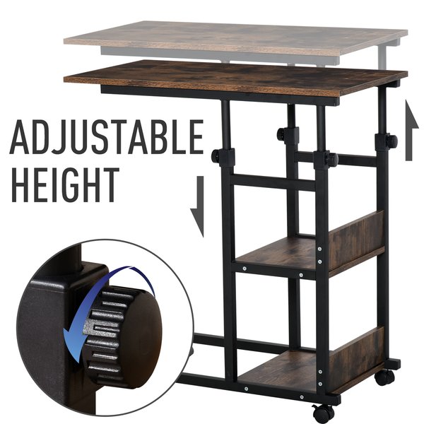 3-Tier C-Shaped Bed Side Table Cart W/ Casters, Brake