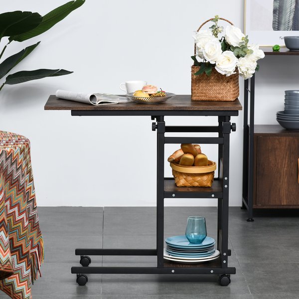 3-Tier C-Shaped Bed Side Table Cart W/ Casters, Brake