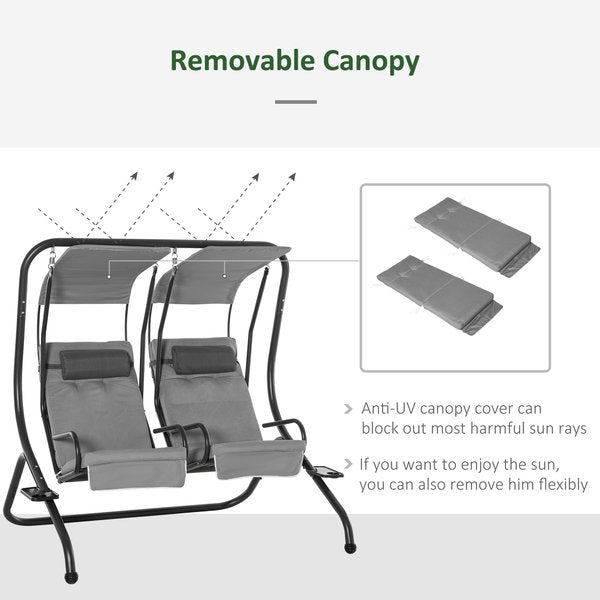 2 Separate Swing Chairs W/ Removable Handrails - Grey