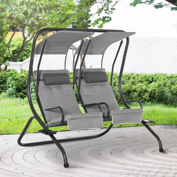 2 Separate Swing Chairs W/ Removable Handrails - Grey