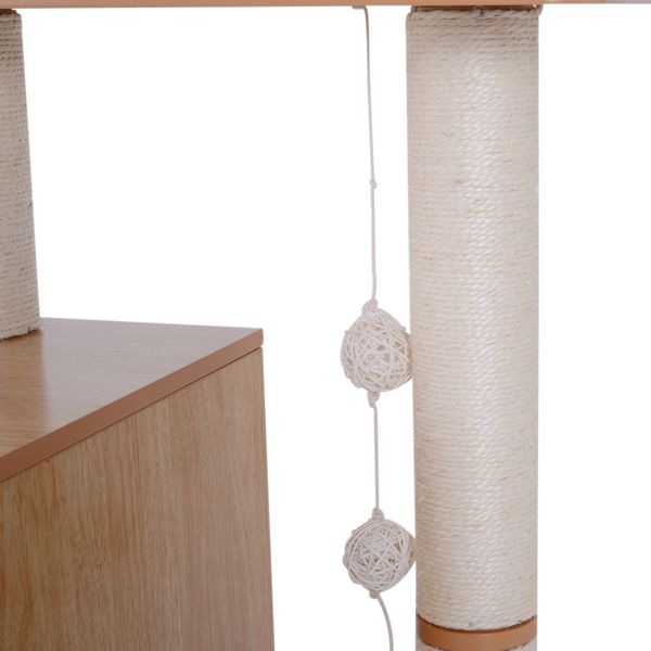 66Lx47Wx120H Cm. Cat Scratching Post W/ Cushion - Natural Wood/White Color