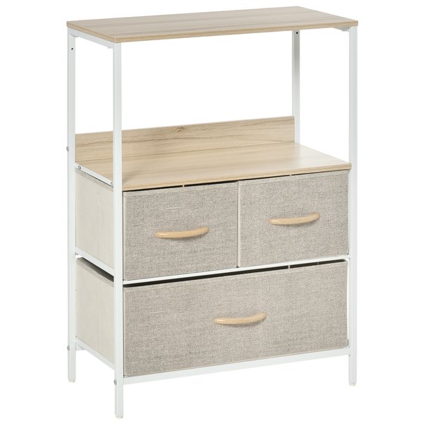 Chest Of Drawers Bedroom Unit Storage Cabinet With 3 Fabric Bins