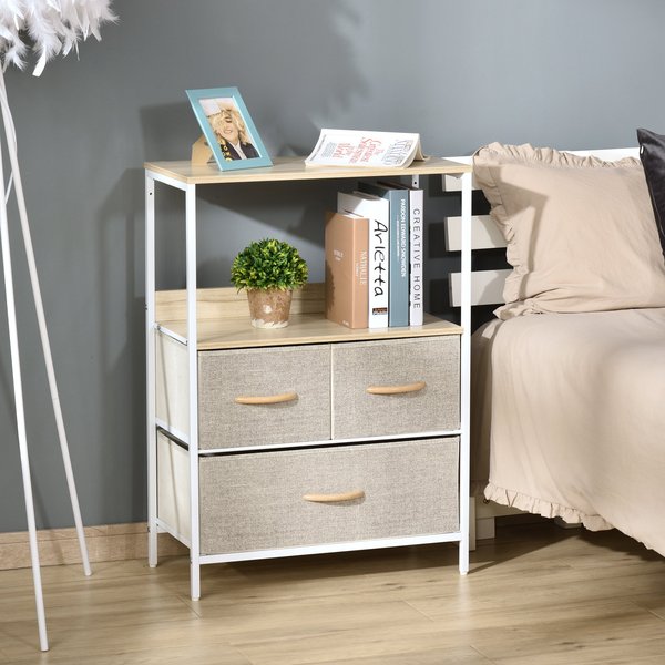 Chest Of Drawers Bedroom Unit Storage Cabinet With 3 Fabric Bins