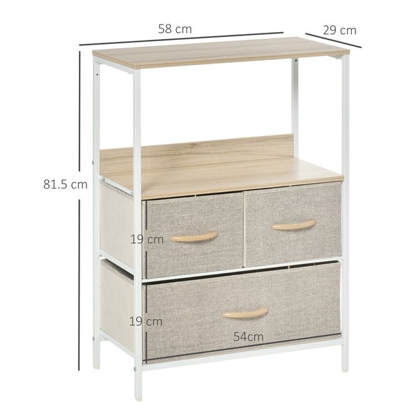 Chest Of Drawers Bedroom Unit Storage Cabinet With 3 Fabric Bins