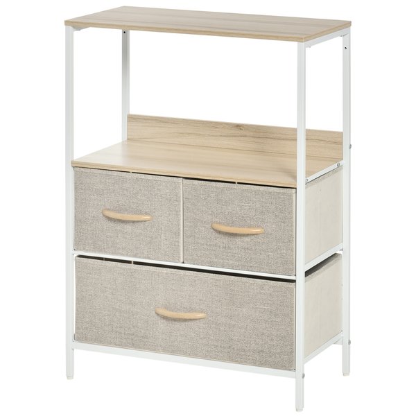 Chest Of Drawers Bedroom Unit Storage Cabinet With 3 Fabric Bins