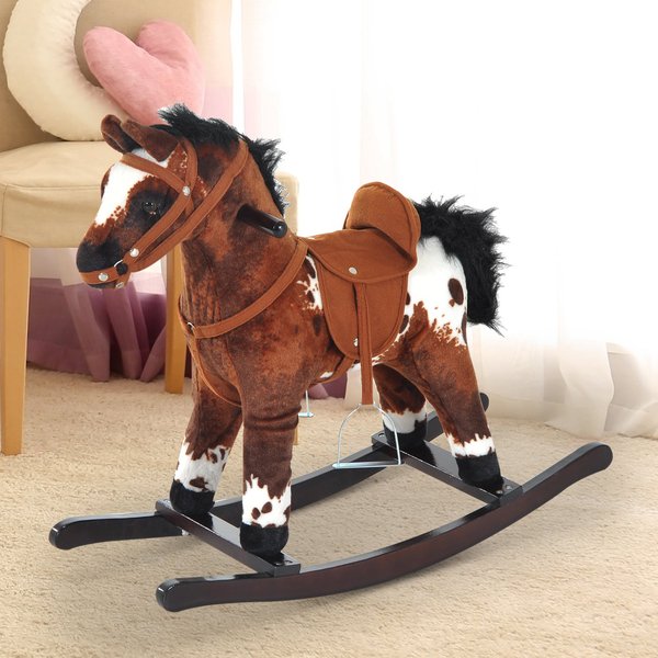 Children Plush Rocking Horse W/Sound - Dark Brown