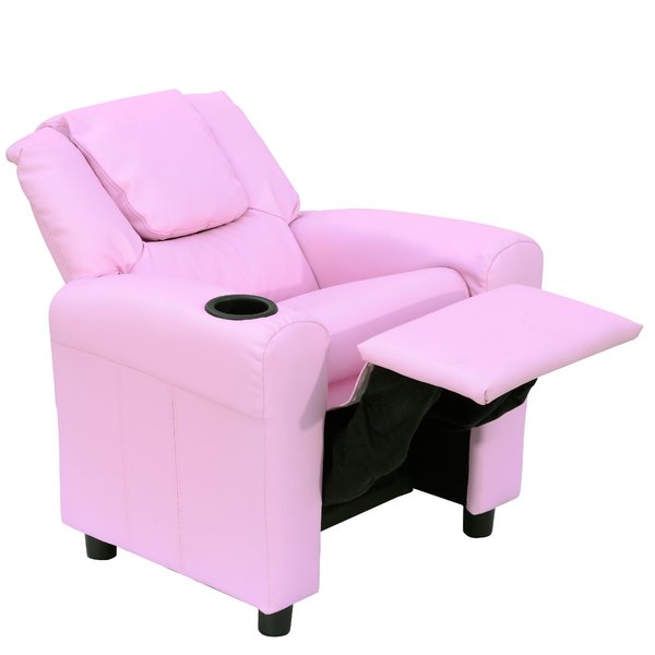 Children Recliner Armchair W/ Cup Holder - Pink