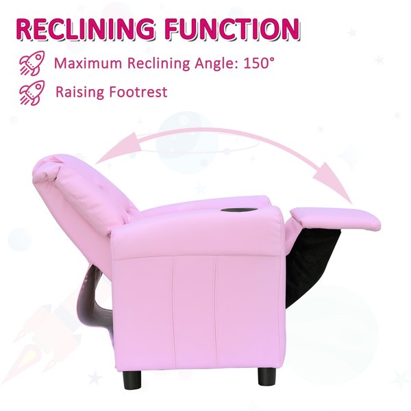 Children Recliner Armchair W/ Cup Holder - Pink