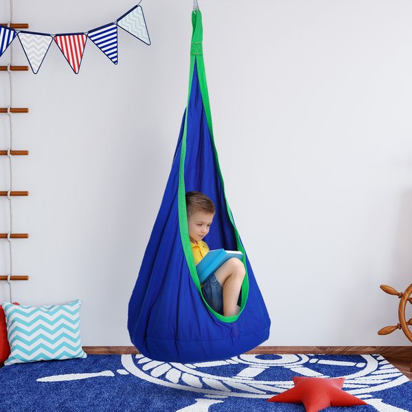 Children's Canvas Hanging Swing Chair Pod - Blue