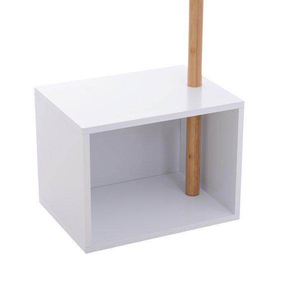 Coat Rack Storage Bench, 40Lx30Wx180H Cm, Bamboo MDF - White And Natural Wood Colour