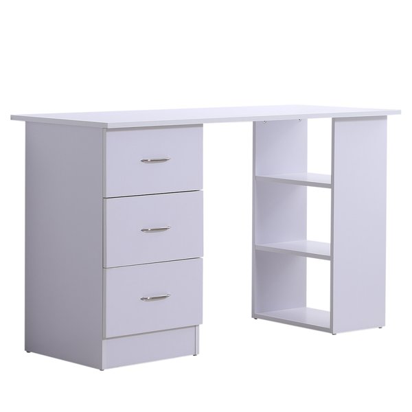 Computer Desk W/ 3 Shelf& Drawers, 120Wx49Dx72H cm- White Colour