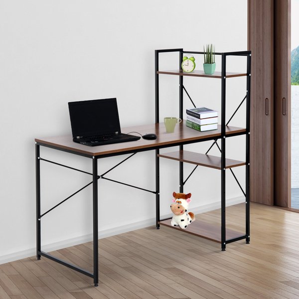 Computer Workstation, Metal Frame- Walnut/ Black 