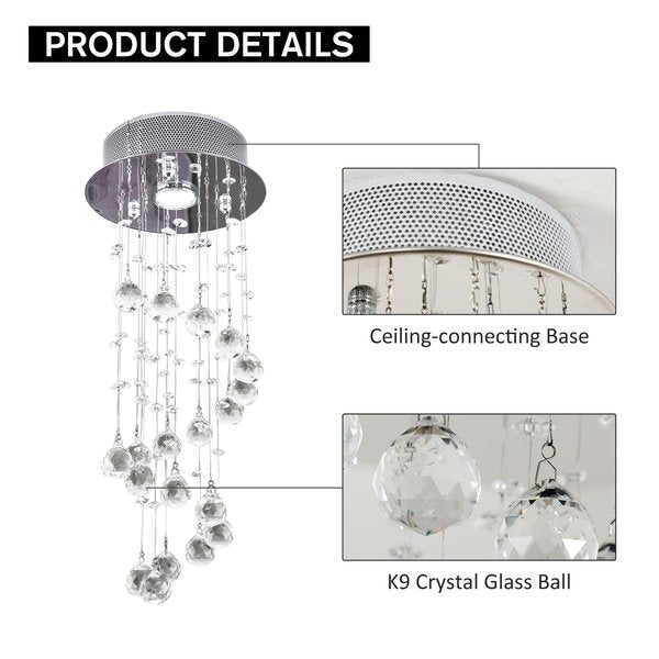 Crystal Ceiling Chandelier, Spiral Rain Drop - Silver/Crystal
