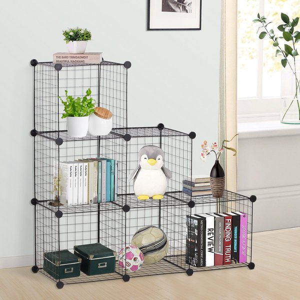 DIY 6 Cube Wire Storage Cabinet Organiser, 111L X 37W 111Hcm - Black