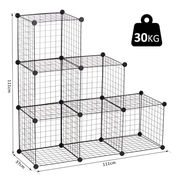 DIY 6 Cube Wire Storage Cabinet Organiser, 111L X 37W 111Hcm - Black