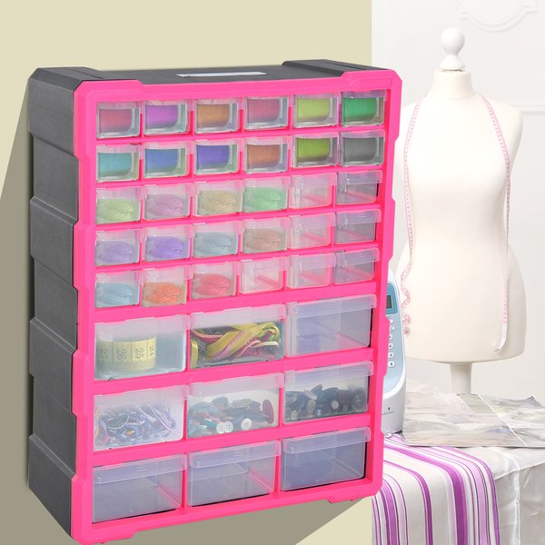 38Lx16Dx47.5H Cm. 39 Drawer Storage Cabinets, Plastic - Pink