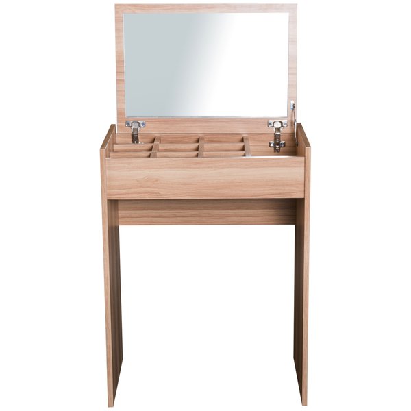 Dressing Table Set With Mirror And Stool - Wood Grain Colour