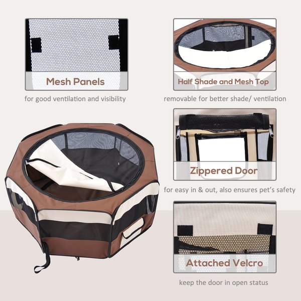 37cmx37cmx95 Cm Fabric Pet Dog Playpen - Brown/Cream