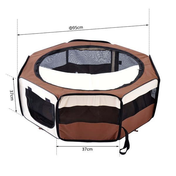 37cmx37cmx95 Cm Fabric Pet Dog Playpen - Brown/Cream