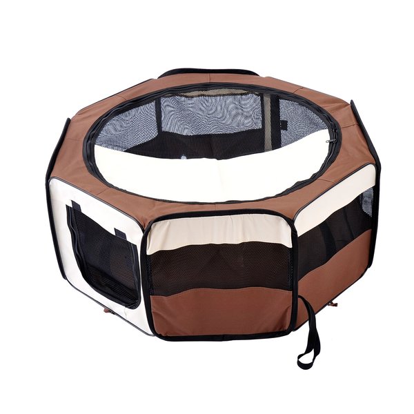 37cmx37cmx95 Cm Fabric Pet Dog Playpen - Brown/Cream